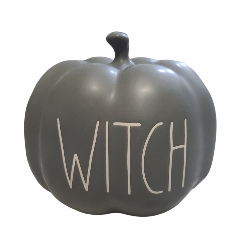 🎃 🧙♀️ NEW Rae Dunn Halloween WITCH Gray Mini Ceramic Pumpkin Decor 5"